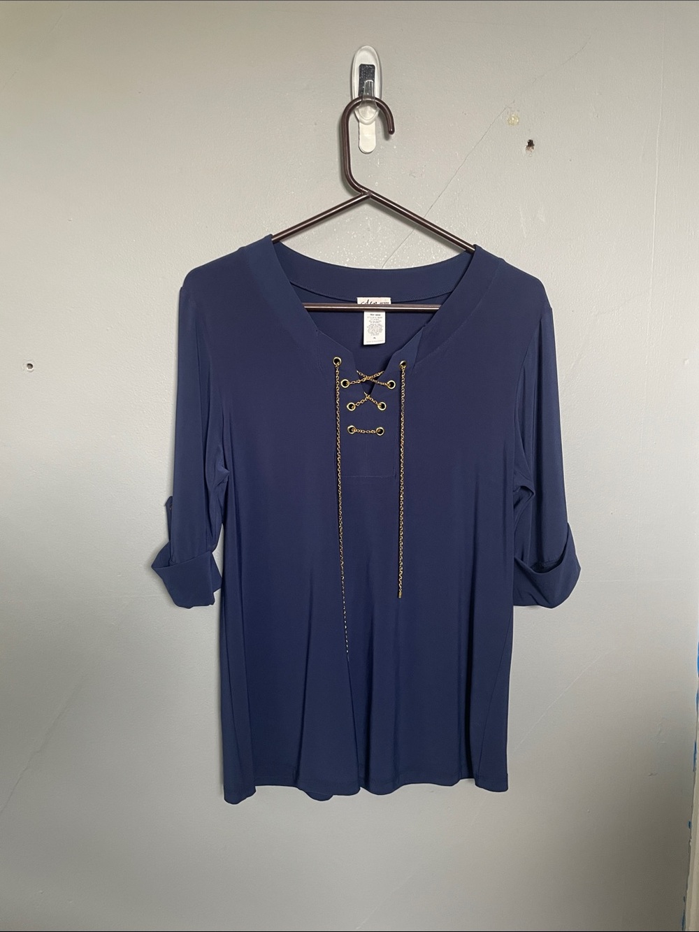 Retro Creative Design Works PL Navy gold color hardware tunic blouse nautical